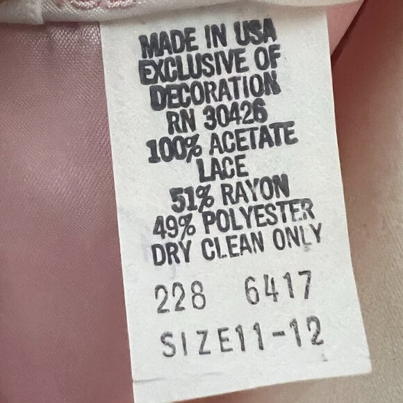 Vintage J.C. Penny Pink Lace & Satin Prom Formal Maxi Dress Puff Sleeves Size 11 - Picture 3 of 10